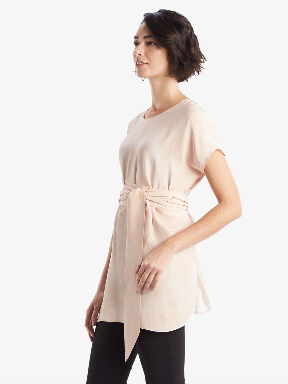 M.M Lafleur Selena Brushstroke Ballet Belted Silk Light Blush Tunic Top NWT XS